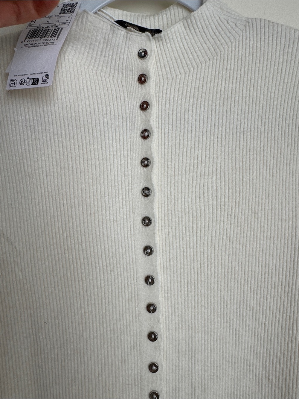 Mango Cream Ribbed Wool Snap-Front Top - Picture 4 of 5